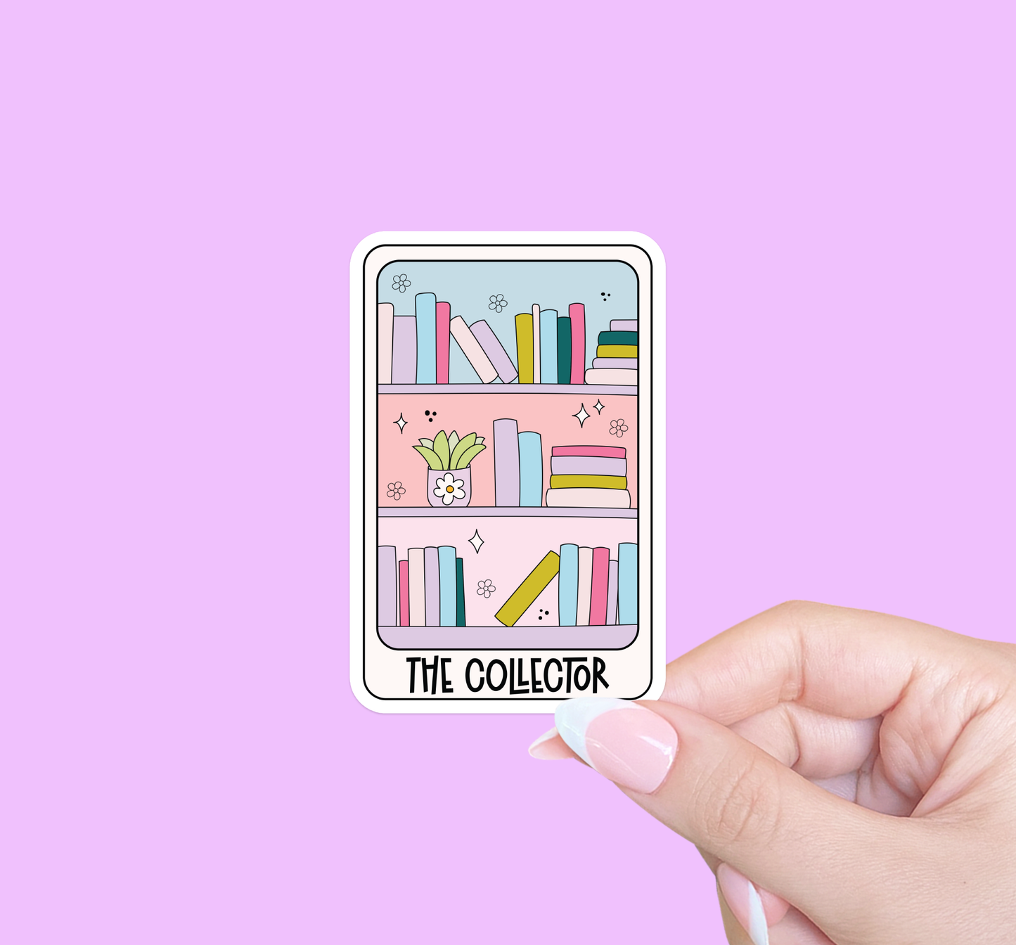 Radical Buttons - Tarot the book collector, Bookish sticker, Laptop sticker