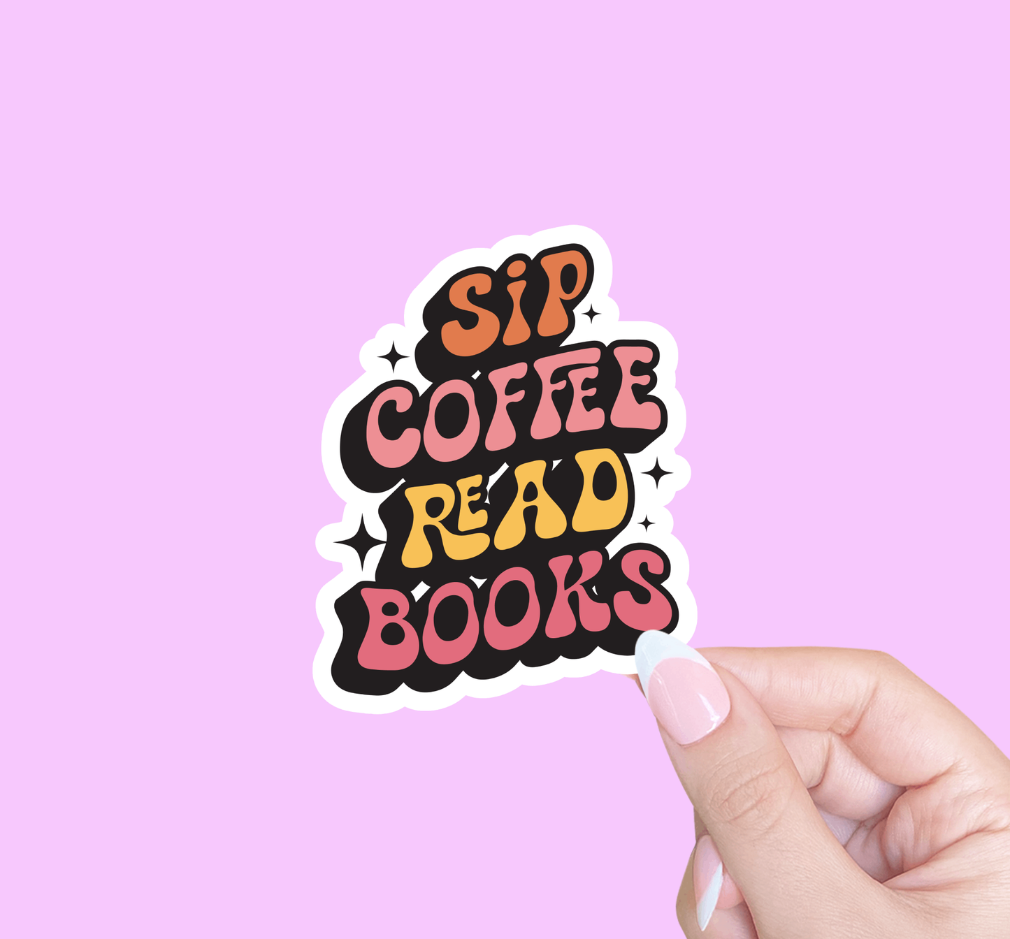 Radical Buttons - Bookish sticker, Sip coffee read books, Laptop sticker