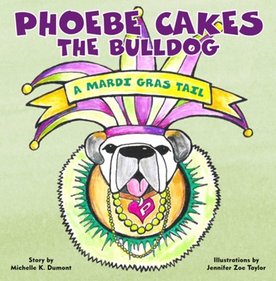 Phoebe Cakes the Bulldog a Mardi Gras Tail