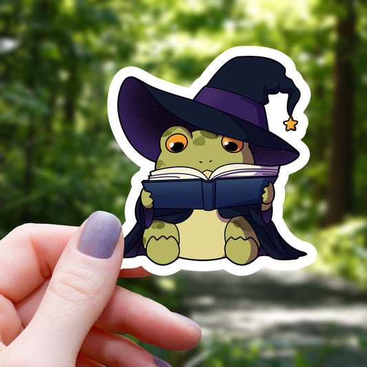 Mimic Gaming Co - Frog Wizard Reading a Book Sticker - 3"