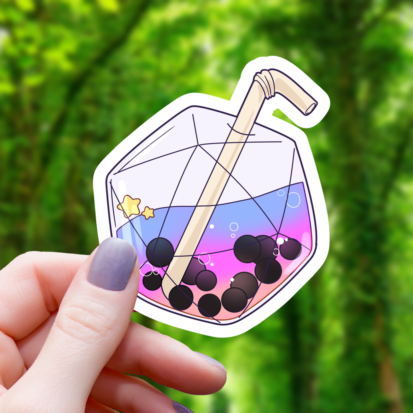 Mimic Gaming Co - Polyhedral D20 Boba Tea Sticker - 3"