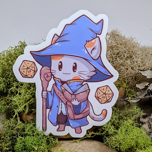 Wizard Hit Dice Cat Tabletop Gaming Sticker - 2.5"