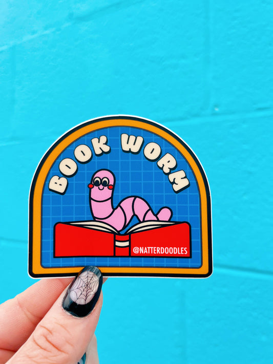 NatterDoodle - Book Worm Reading Vinyl Waterproof Sticker: Single