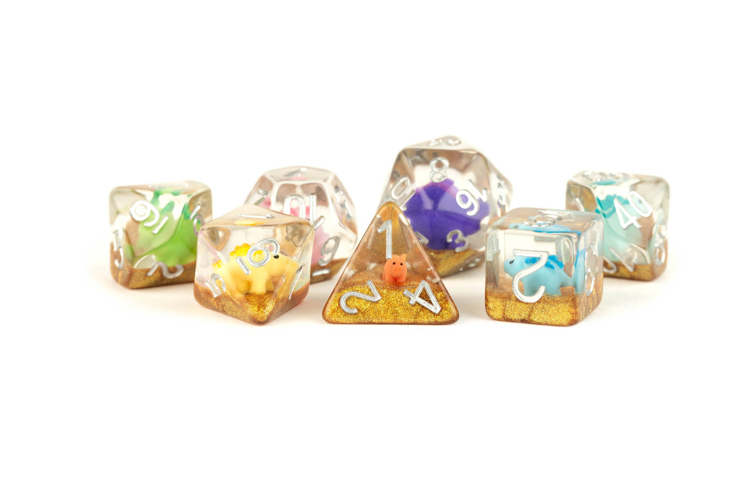 NEW 13 Inclusion Dice Resin:  RainbowDinosaur